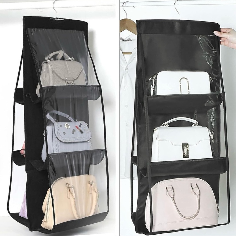 Hanging Handbag Organizer Dustproof Storage Holder Bag Wardrobe Black Lot of 2 - Picture 8 of 11